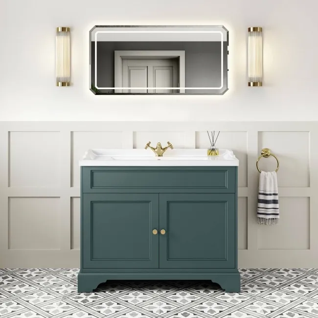 Lucia Midnight Green Basin Vanity 1030mm - Brushed Brass Accents