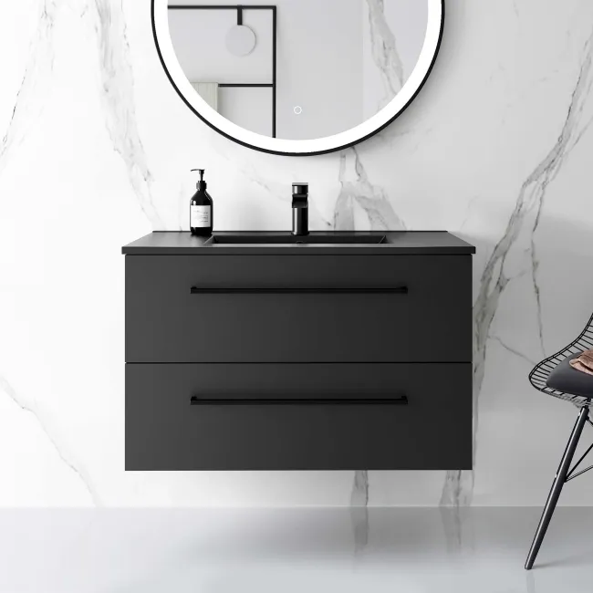 Elba Matt Black Wall Hung Basin Drawer Vanity 800mm