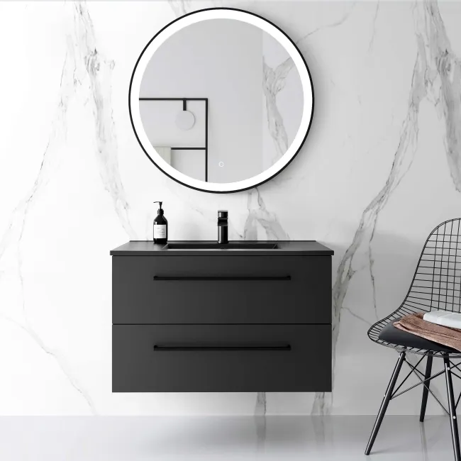 Elba Matt Black Wall Hung Basin Drawer Vanity 800mm