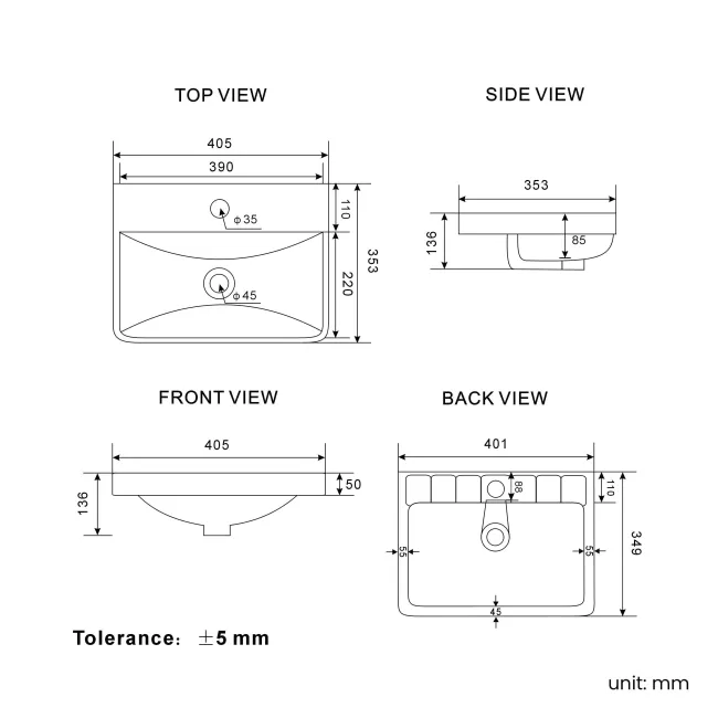 Corsica Midnight Green Wall Hung Slimline Basin Vanity 400mm