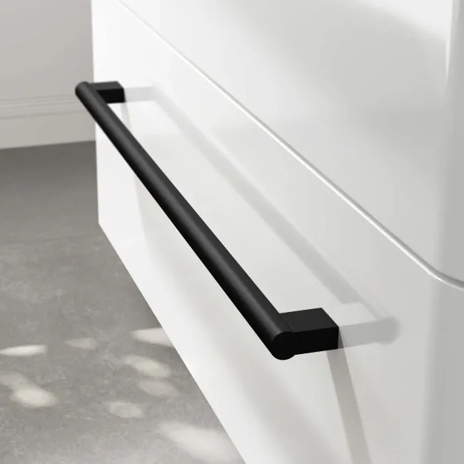 Omaha Gloss White Wall Hung Drawer Vanity with Marble Top 800mm (Excludes Counter Top Basin) - Black Accents