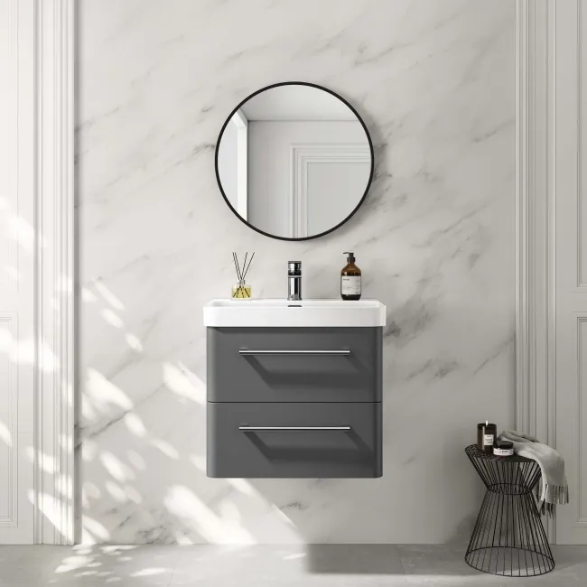 Omaha Slate Grey Wall Hung Basin Drawer Vanity 600mm