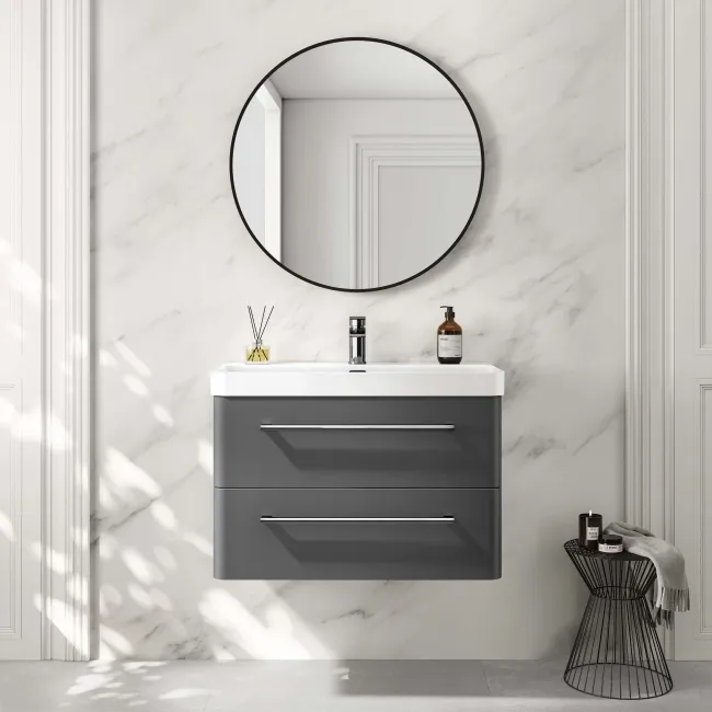 Omaha Slate Grey Wall Hung Basin Drawer Vanity 800mm