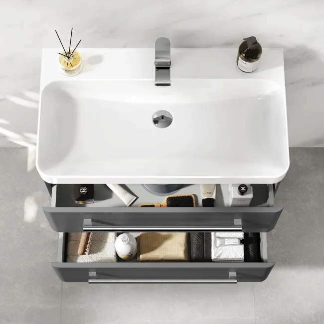 Omaha Slate Grey Wall Hung Basin Drawer Vanity 800mm