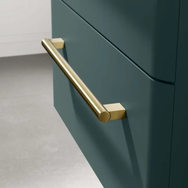 Omaha Mystic Green Wall Hung Drawer Vanity with Marble Top & Curved Counter Top Basin 600mm - Brushed Brass Accents