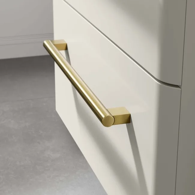 Omaha Linen White Wall Hung Basin Drawer Vanity 600mm - Brushed Brass Accents