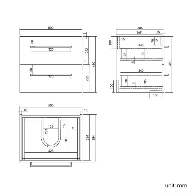 Elba Dawn Oak Wall Hung Basin Drawer Vanity 500mm