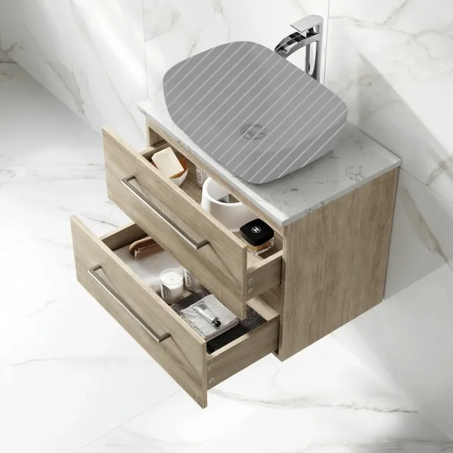 Elba Dawn Oak Wall Hung Drawer 600mm - Excludes Counter Top Basin