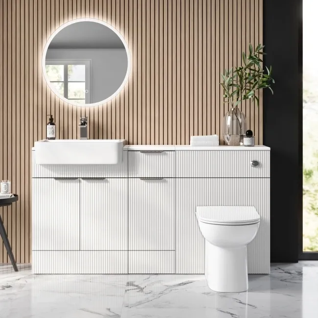 Sicily Fluted Coastal White Side Cabinet Unit 300mm - Chrome Handles