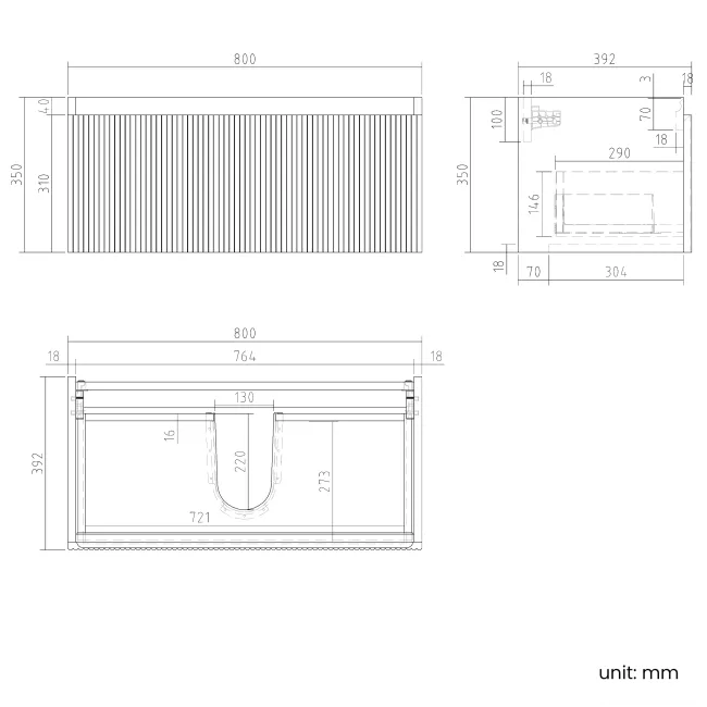 Malta Fluted Country Oak Wall Hung Drawer Vanity with Marble Top 800mm - Excludes Counter Top Basin