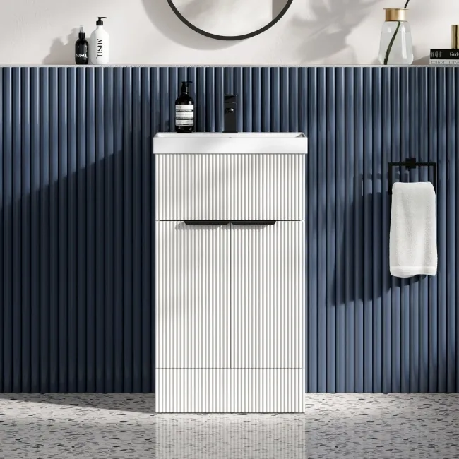 Havana Fluted Coastal White Basin Vanity 500mm - Black Accents