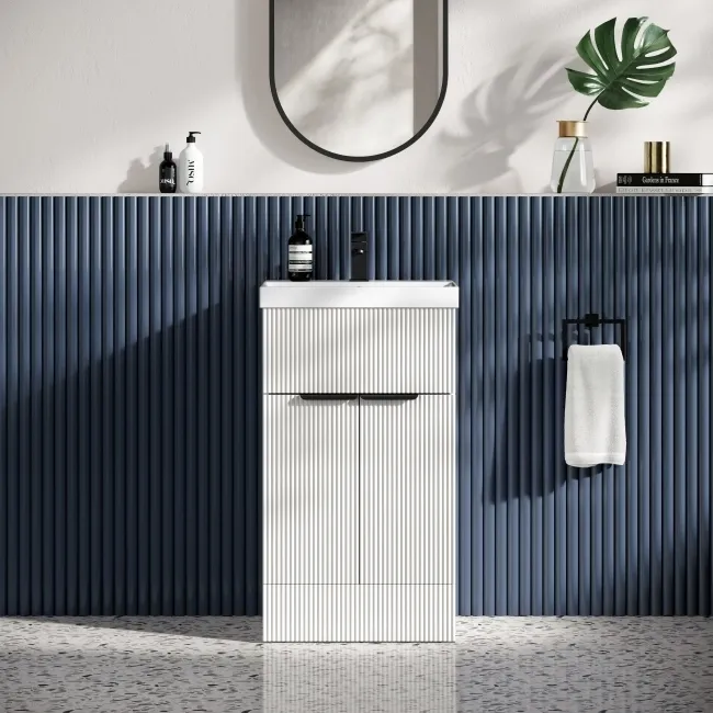Havana Fluted Coastal White Basin Vanity 500mm - Black Accents