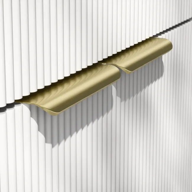 Havana Fluted Coastal White Cabinet with Marble Top & Marin Basin 800mm - Brushed Brass Accents