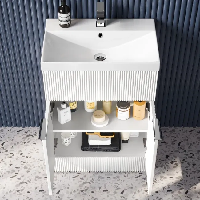 Havana Fluted Coastal White Basin Vanity and Back To Wall Toilet Unit 1100mm (Excludes Toilet) - Chrome Handles