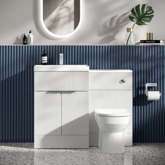 Havana Fluted Coastal White Combination Vanity Basin and Miami Toilet 1100mm - Chrome Handles