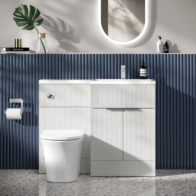 Havana Fluted Coastal White Combination Vanity Basin and Tucson Toilet 1100mm - Chrome Handles - Right Handed