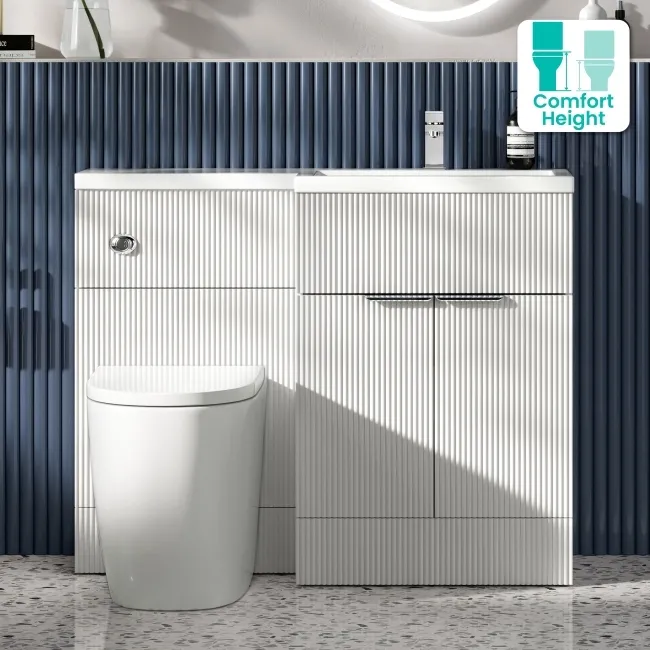 Havana Fluted Coastal White Combination Vanity Basin and Utah Comfort Height Toilet 1100mm - Chrome Handles - Right Handed