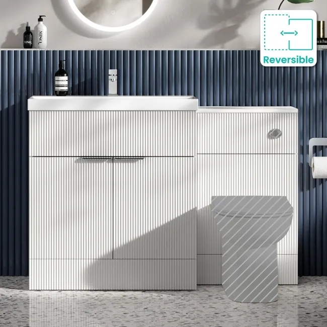 Havana Fluted Coastal White Basin Vanity and Back To Wall Toilet Unit 1300mm (Excludes Toilet) - Chrome Handles