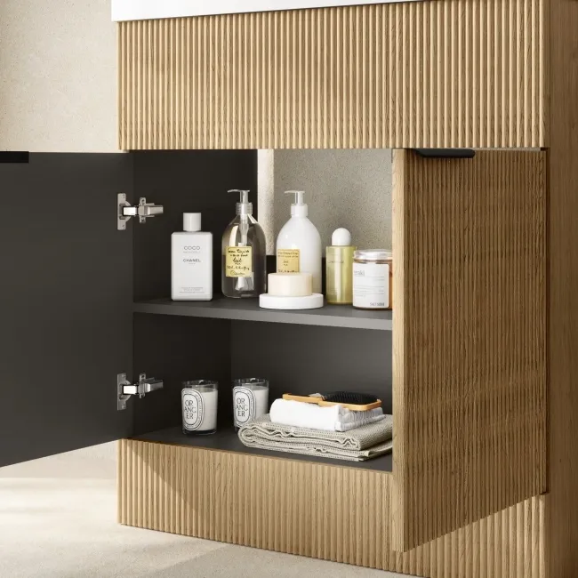 Havana Fluted Country Oak Combination Vanity Basin and Miami Toilet 1300mm - Black Accents