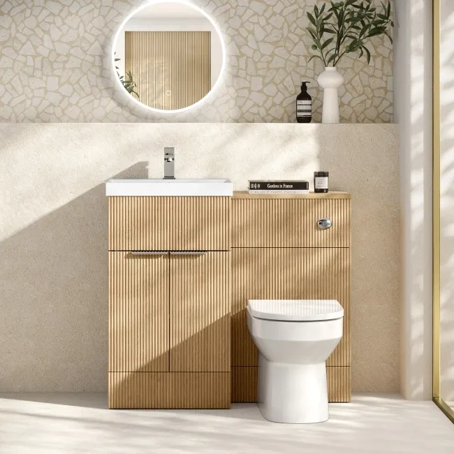 Havana Fluted Country Oak Combination Vanity Basin and Miami Toilet 1000mm - Chrome Handles