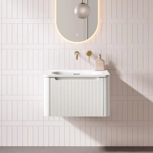 Sorrento Fluted Coastal White Wall Hung Drawer Vanity with Matt White Basin 600mm