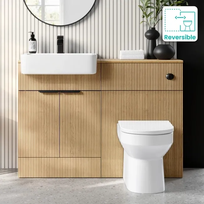 Sicily Fluted Country Oak Combination Vanity Basin and Miami Toilet 1200mm - Black Accents