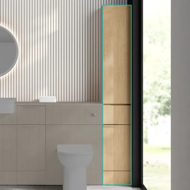 Sicily Fluted Country Oak Floor Standing Tall Cabinet Unit 1900x300mm - Chrome Handles