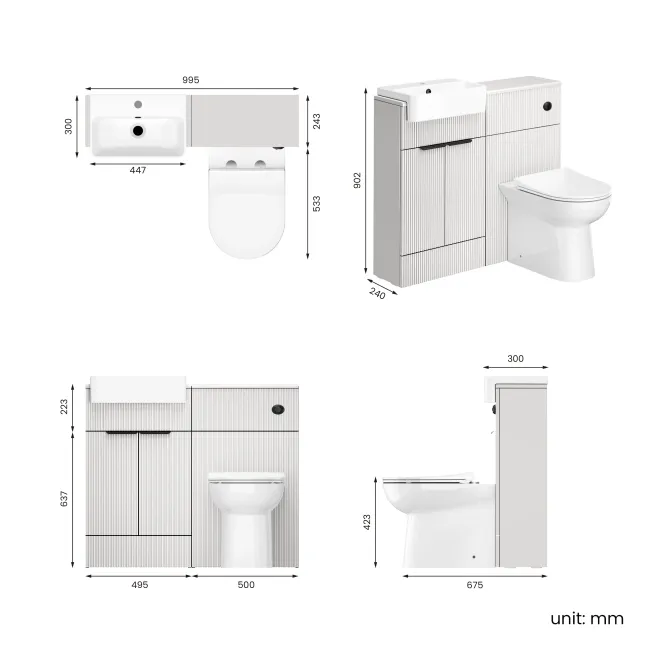 Sicily Fluted Coastal White Combination Vanity Basin and Aruba Toilet 1000mm - Black Accents