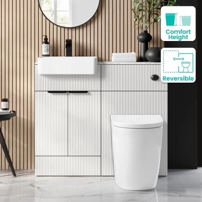Sicily Fluted Coastal White Combination Vanity Basin with Marble Top & Utah Comfort Height Toilet 1000mm - Black Accents
