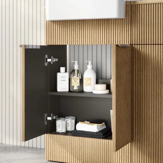 Sicily Fluted Country Oak Combination Vanity Basin and Miami Toilet 1000mm - Chrome Handles