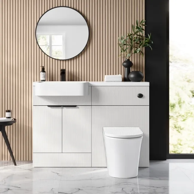 Sicily Fluted Coastal White Combination Vanity Basin and Tucson Toilet 1200mm - Black Accents - Left Handed