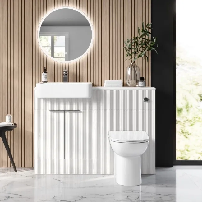 Sicily Fluted Coastal White Combination Vanity Basin and Aruba Toilet 1200mm - Chrome Handles