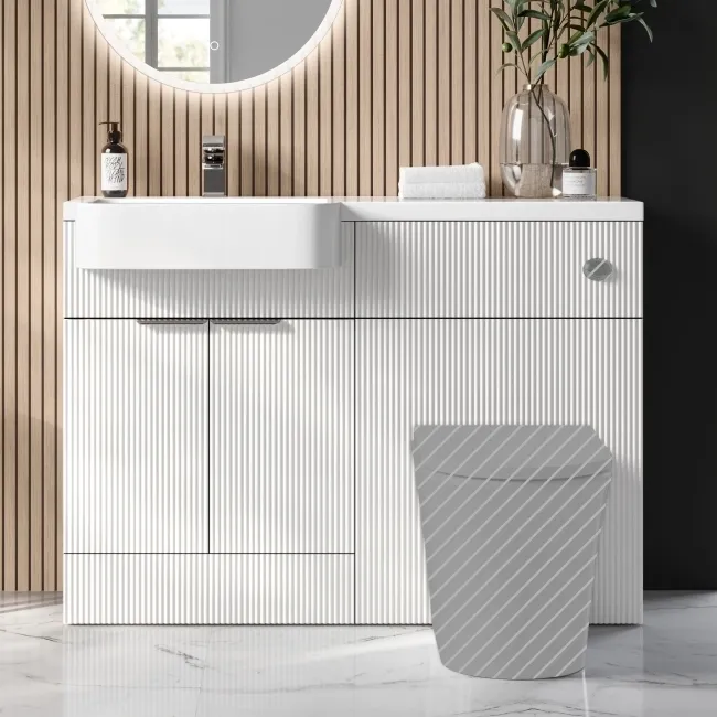 Sicily Fluted Coastal White Basin Vanity and Back To Wall Toilet Unit 1200mm (Excludes Toilet) - Chrome Handles - Left Handed