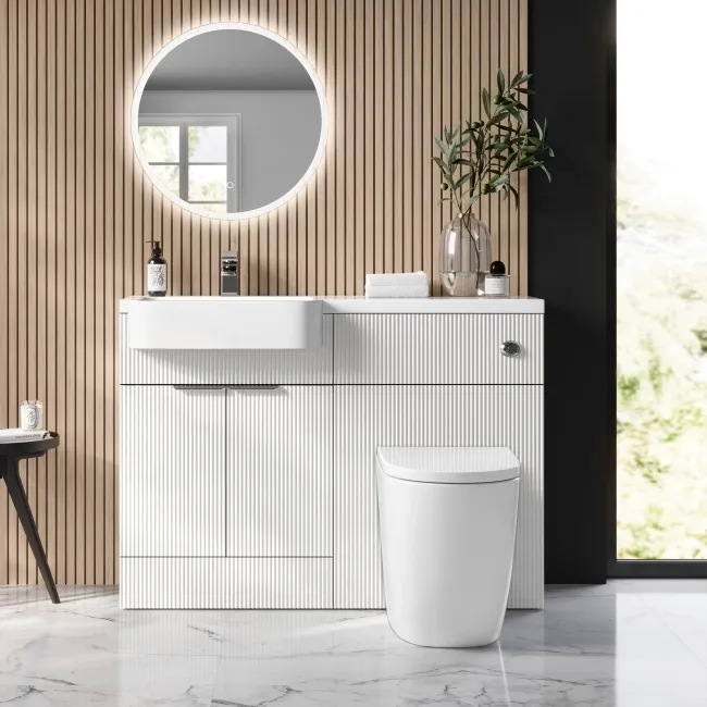 Sicily Fluted Coastal White Combination Vanity Basin and Utah Comfort Height Toilet 1200mm - Chrome Handles - Left Handed