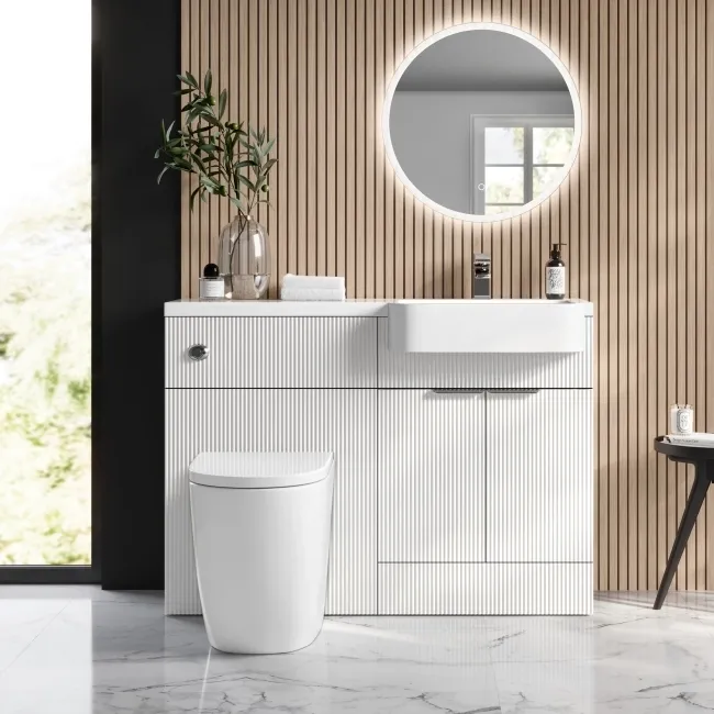 Sicily Fluted Coastal White Combination Vanity Basin and Utah Comfort Height Toilet 1200mm - Chrome Handles - Right Handed