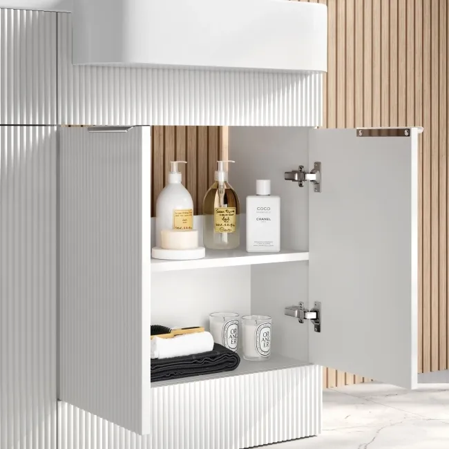 Sicily Fluted Coastal White Combination Vanity Basin and Utah Comfort Height Toilet 1200mm - Chrome Handles - Right Handed