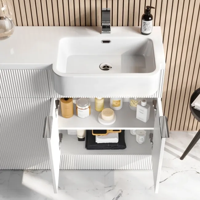 Sicily Fluted Coastal White Combination Vanity Basin and Utah Comfort Height Toilet 1200mm - Chrome Handles - Right Handed