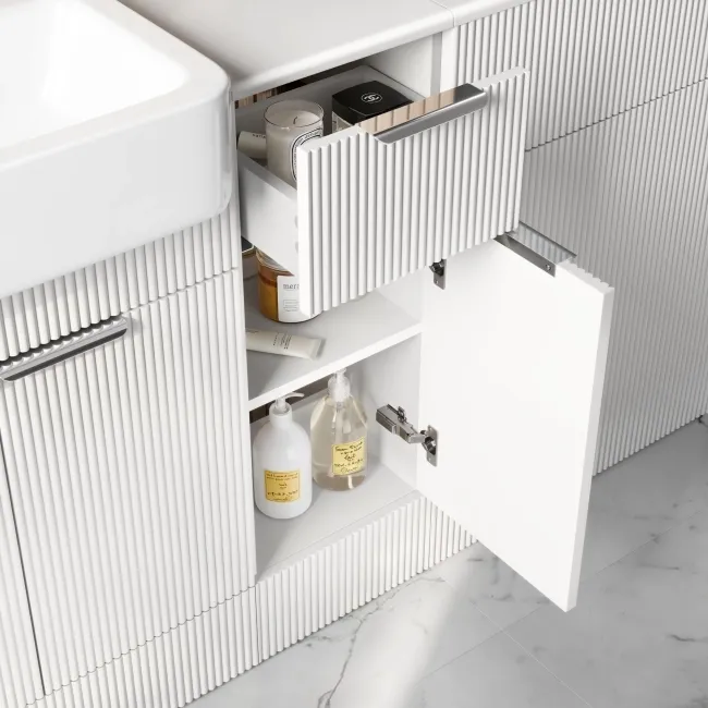 Sicily Fluted Coastal White Combination Vanity Basin and Aruba Toilet 1500mm - Chrome Handles