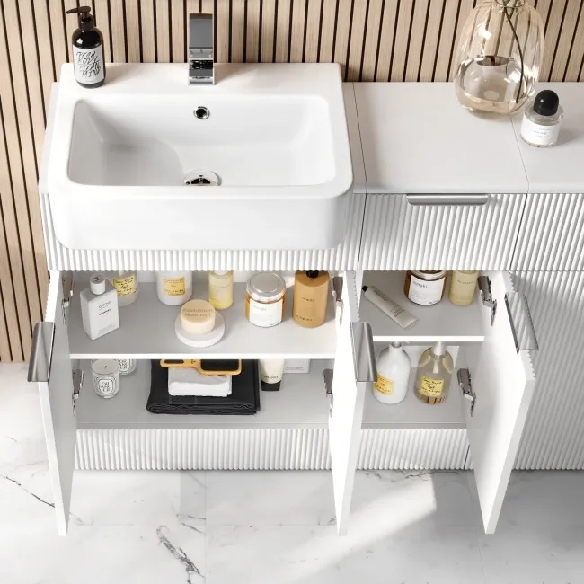 Sicily Fluted Coastal White Combination Vanity Basin and Aruba Toilet 1500mm - Chrome Handles