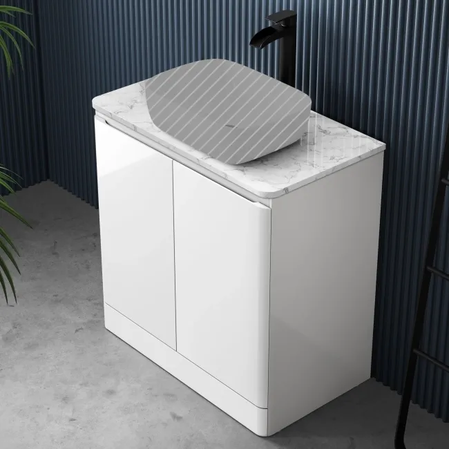 Corsica Gloss White Vanity with Marble Top 800mm - Excludes Counter Top Basin