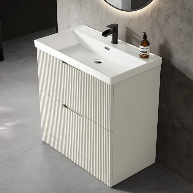 Crete Fluted Linen White Basin Vanity Drawer 800mm