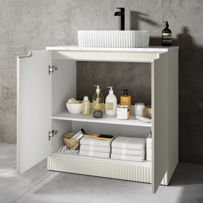 Crete Fluted Linen White Vanity with Marble Top & Reno Basin 800mm