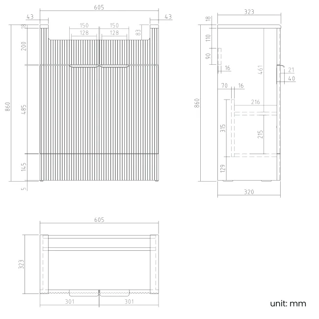 Sicily Fluted Black Walnut Basin Vanity and Back To Wall Toilet Unit 1200mm (Excludes Toilet) - Black Accents