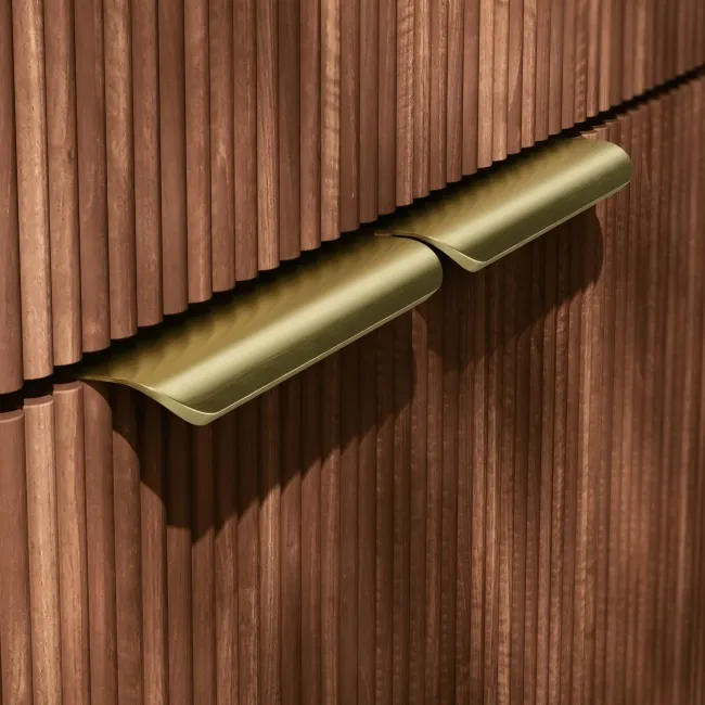 Sicily Fluted Black Walnut Basin Vanity and Back To Wall Toilet Unit 1200mm (Excludes Toilet) - Brushed Brass Accents