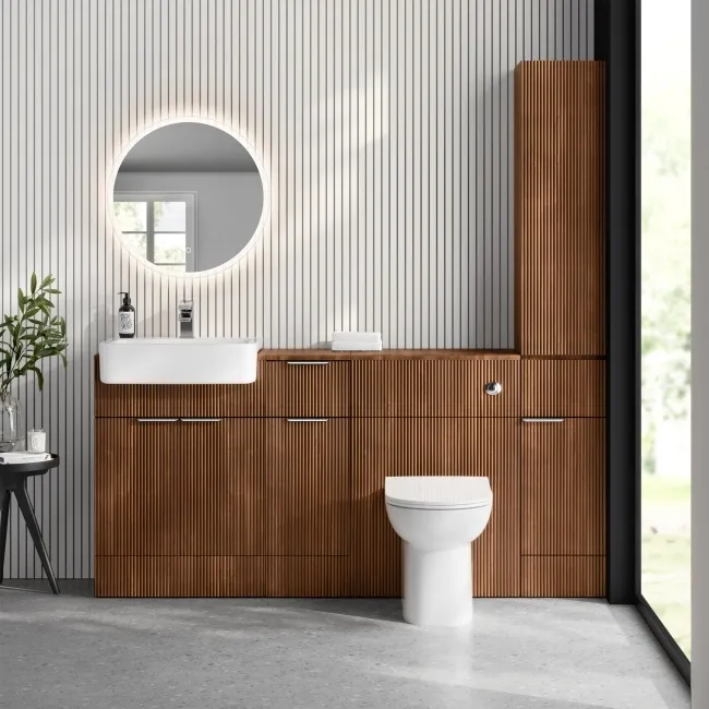 Sicily Fluted Black Walnut Floor Standing Tall Cabinet Unit 1900x300mm - Chrome Handles