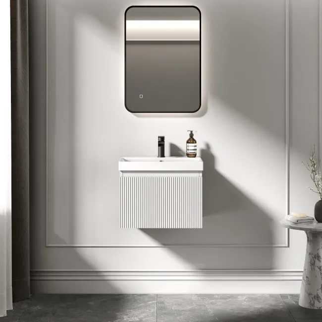 Malta Fluted Coastal White Wall Hung Basin Drawer Vanity 500mm