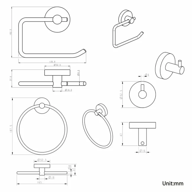 Sofia Matt Black 3 Pieces Accessory Set