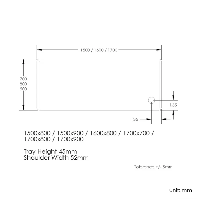 London Rectangular Stone Shower Tray 1700x800mm