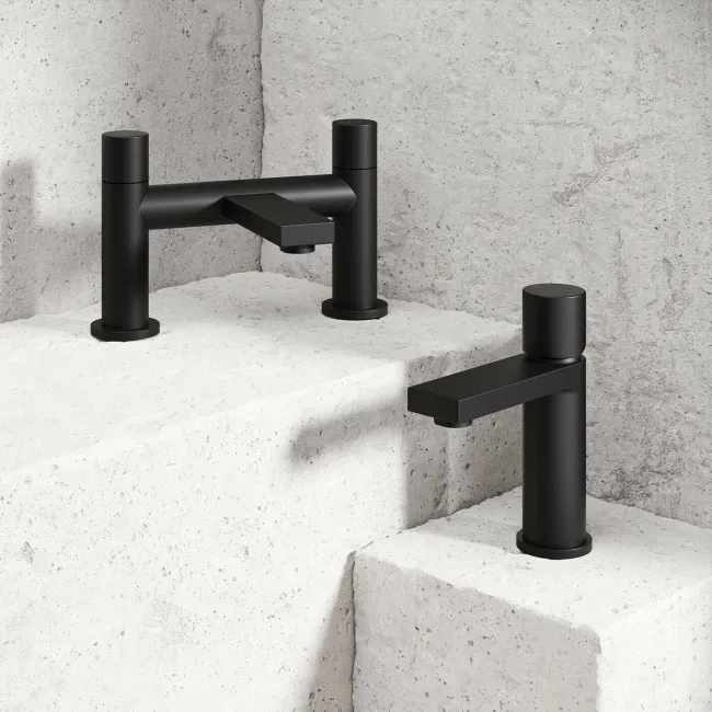 Tyne Matt Black Basin & Bath Mixer Tap Set
