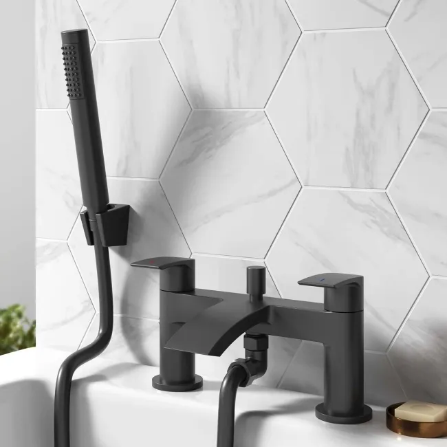 Severn Matt Black Basin & Shower Bath Mixer Tap Set